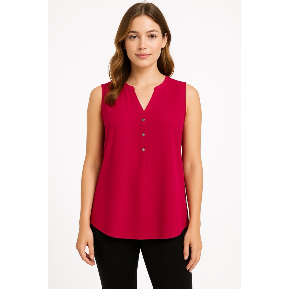 Adrianna Papell Top Womens Pink Sleeveless V-Neck Blouse Size L